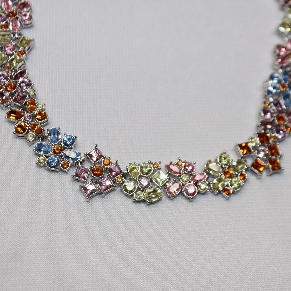 Nolan Miller Multi-Color Floral Crystal and Silver Necklace - Picture 5 of 13